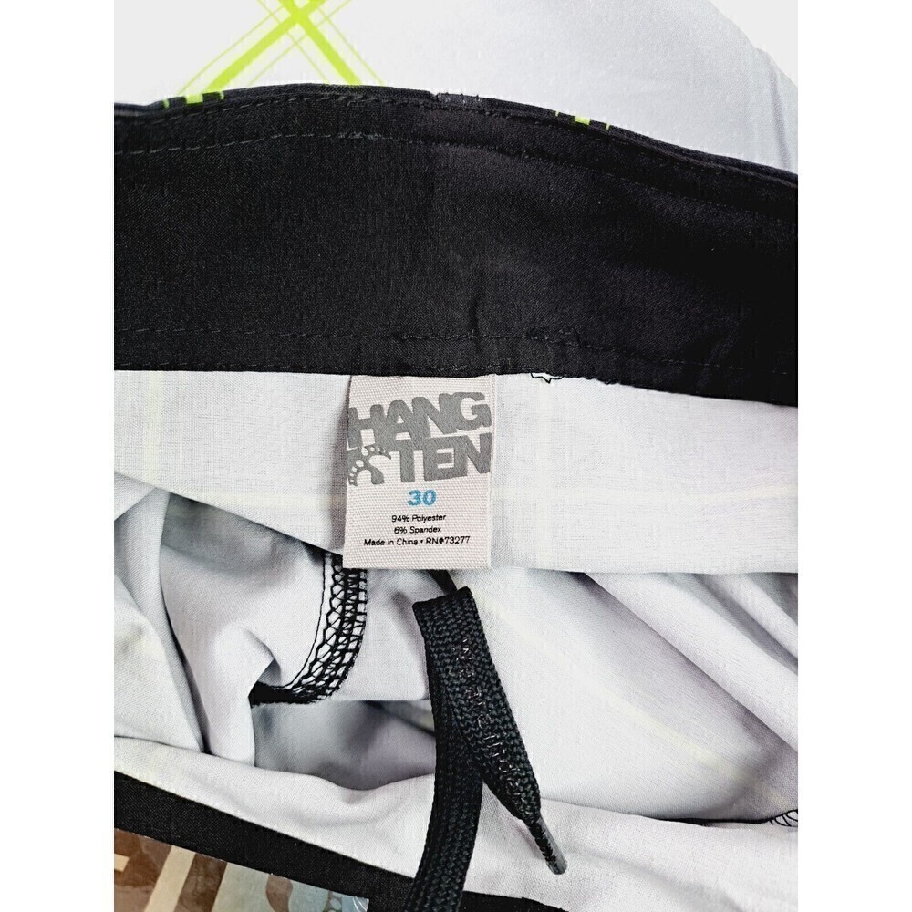 HANG Ten 10 Mens Board Shorts Surf Swim White Green Black Size 30 Side Pocket - Picture 7 of 7